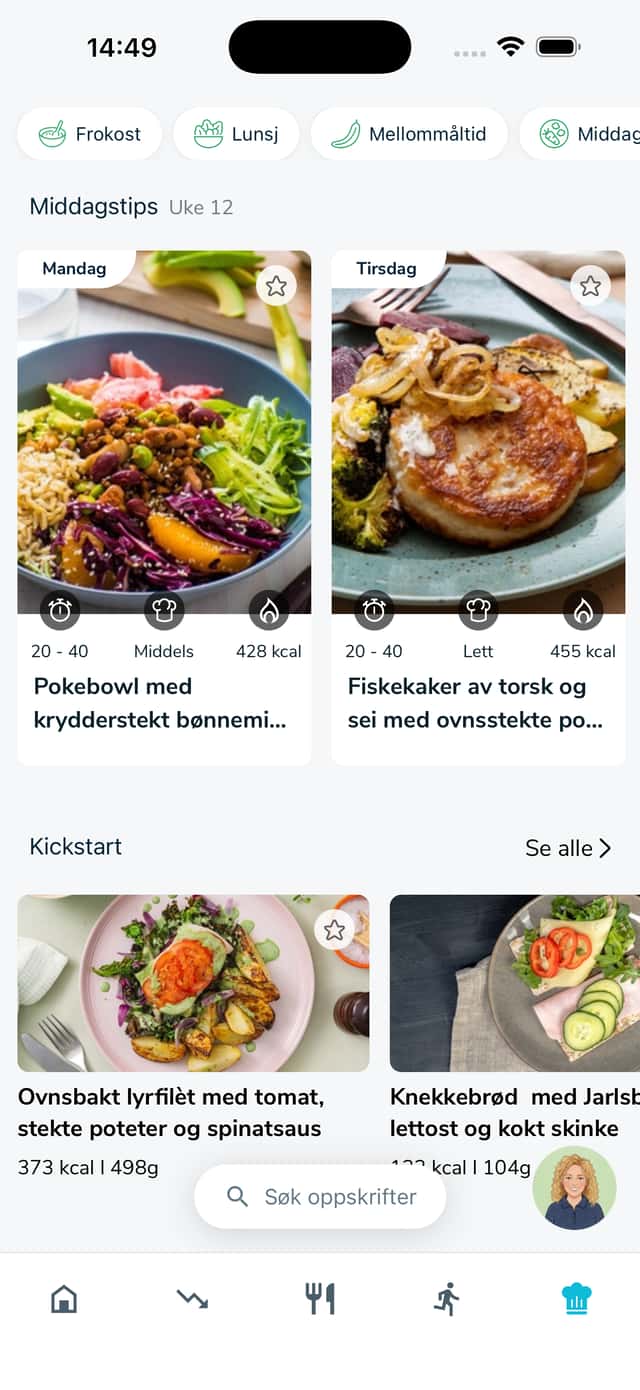 Oppskrifter med bilder og næringsinfo